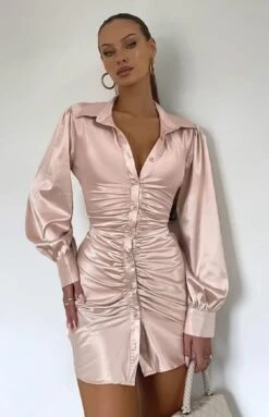 Vestito Donna V Scollo Schiena Drappeggiato Manica Morbida Lunga