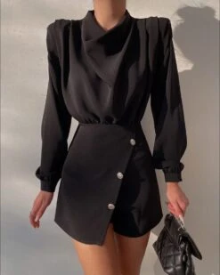 Vestito Donna Manica Morbida Gonna Vita Alta Asimmetrica