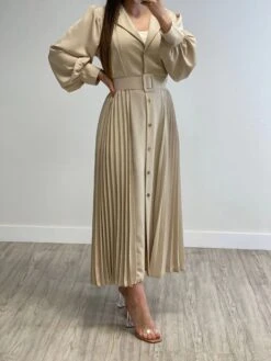 Vestito Donna Camicione Plissè Maniche Lunghe Morbide Casual