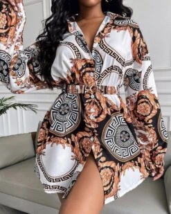 Vestito Camicione Donna Elegante Fantasia Maniche Lunghe Morbide