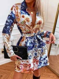 Vestito Donna Camicione Fantasia Floreale Manica Lunga