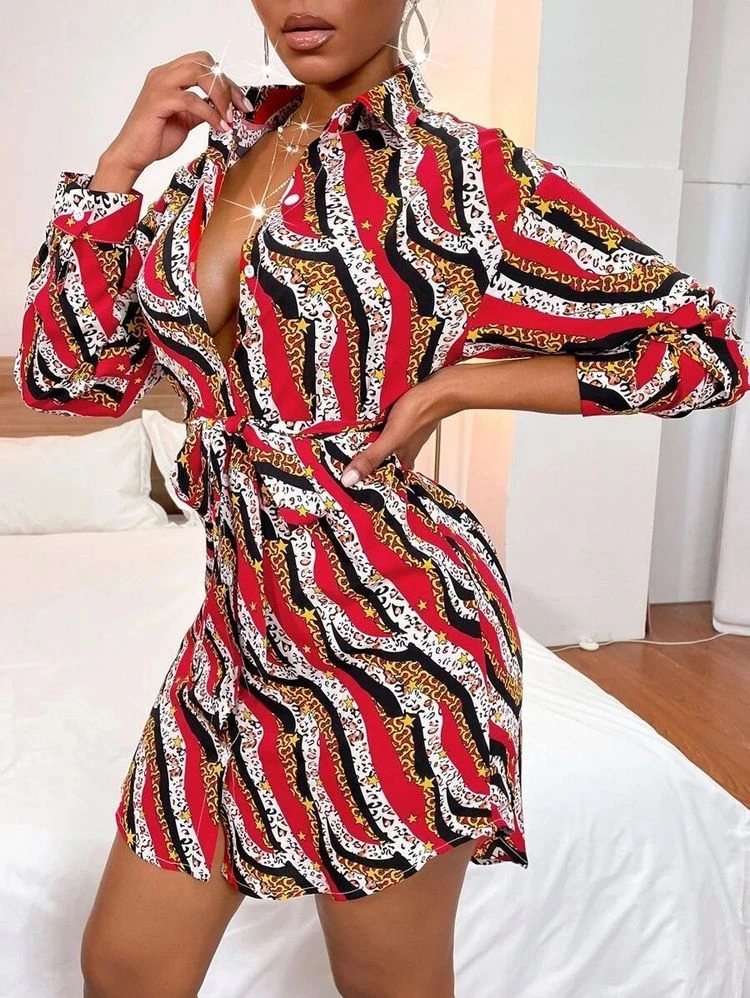 Vestito Camicione Donna Fantasia Manica Lunga Laccio 2 Vestito Camicione Donna Fantasia Manica Lunga Laccio - immagine 2