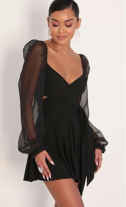 Vestito Donna Scollo Cuore Manica Morbida Chiffon 2 Vestito Donna Scollo Cuore Manica Morbida Chiffon - immagine 2