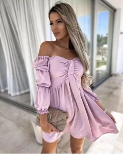 Vestito Donna Scollo Barca Fiocco Manica Sbuffo Casual -Lindavi Negozio WhatsAppImage2022 03 14at10.34.48