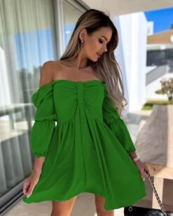 Vestito Donna Scollo Barca Fiocco Manica Sbuffo Casual -Lindavi Negozio WhatsAppImage2022 03 14at10.34.48 1