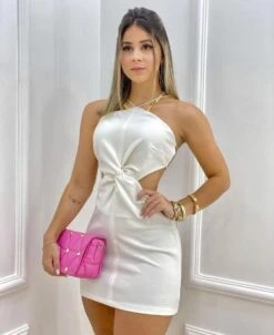 Vestito Donna Tubino Aderente Scollo Cut Out Nodo Schiena Scoperta