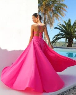 Abito Donna Vestito Lungo Scollo V Schiena Scoperta Spacco Alto Elegante