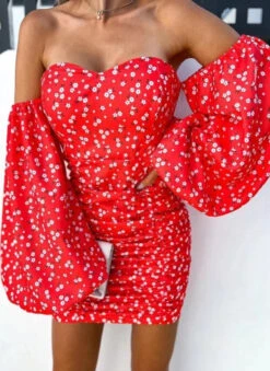 Vestito Donna Scollo Barca Cuore Tubino Manica Palloncino