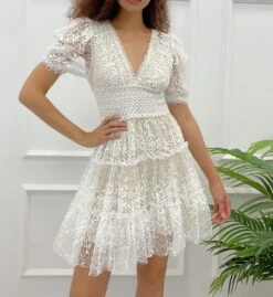 Vestito Donna Scollo V Tulle Mezza Manica