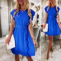 Vestito Donna Giromanica Cintura Svasato Rush Elegante -Lindavi Negozio WhatsAppImage2022 05 12at11.41.21