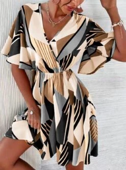 Vestito Donna Scollo V Morbido Fantasia Multicolore Casual Elegante -Lindavi Negozio WhatsAppImage2022 05 15at21.00.46