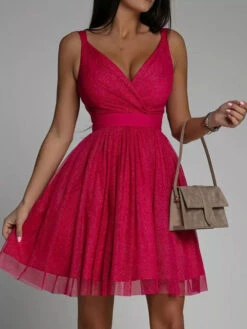 Vestito Donna Bretelle Scollo V Fascia Gonna Svasata Tulle Brillantini Elegante -Lindavi Negozio WhatsAppImage2022 05 30at12.35.58 2