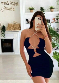 Vestito Donna Tubino Cut Out Laccio Incrocio Arricciato Sensuale Elegante -Lindavi Negozio WhatsAppImage2022 06 04at16.20.27 1