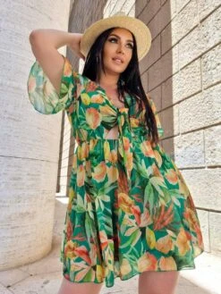 Vestito Donna Scollo V Fiocco Cut Out Fantasia Gonna Svasata Mezza Manica Ampia Casual Elegante 5 Vestito Donna Scollo V Fiocco Cut Out Fantasia Gonna Svasata Mezza Manica Ampia Casual Elegante -Lindavi Negozio WhatsAppImage2022 06 20at16.40.20 1