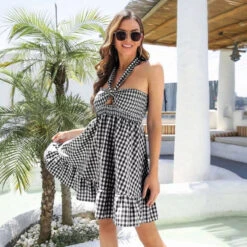 VICTOR Vestito Donna Scollo Cuore Cut Out Fantasia Quadretti Gonna Campana Rush Casual -Lindavi Negozio WhatsAppImage2022 07 08at16.52.34 2