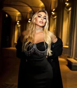 Vestito Donna Tubino Scollo Cuore Bretelle Gioiello Strass Aderente Elegante Sensuale