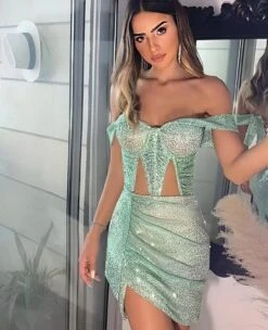 Vestito Donna Tubino Scollo Cuore Cut Out Brillantini Cut Out Gonna Arricciata Spacco Elegante