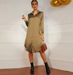 Vestito Donna Camicione Scollo V Colletto Bottoni Morbido Casual Elegante -Lindavi Negozio WhatsAppImage2022 09 06at13.20.47