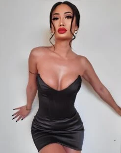 Vestito Donna Tubino Scollo Cuore Bustier Schiena Scoperta Elegante Sensuale