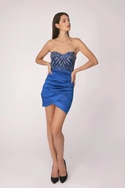 VICTOR Vestito Donna Tubino Bustier Scollo Cuore Pietre Gioiello Gonna Intreccio Elegante Sensuale