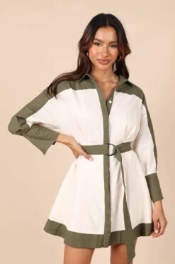 Vestito Donna Camicione Bottoni Cintura Bicolore Morbido Sensuale Casual Elegante