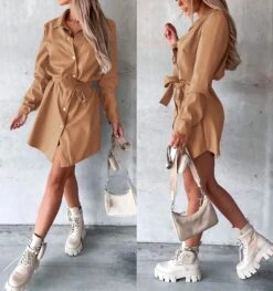 Vestito Donna Camicione Ecopelle Bottoni Cintura Casual Elegante -Lindavi Negozio WhatsAppImage2022 09 26at15.40.13