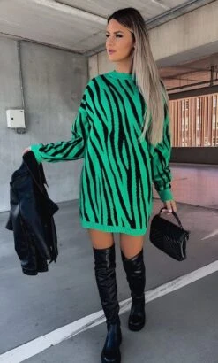 Vestito Donna Maxi Pull Girocollo Fantasia Bicolore Caldo Morbido Casual Elegante