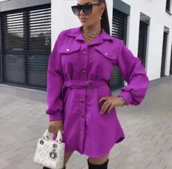 Vestito Donna Camicione Velluto Cintura Bottoni Manica Sbuffo Casual Elegante -Lindavi Negozio WhatsAppImage2022 10 11at12.27.12