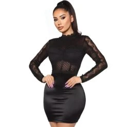 Vestito Donna Tubino Bustier Velato Merletto Rete Trasparente Sensuale Elegante