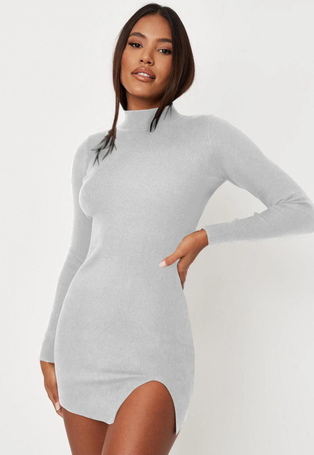 Vestito Donna Corto Spacco Mezzo Collo Manica Lunga 2 Vestito Donna Corto Spacco Mezzo Collo Manica Lunga - immagine 2