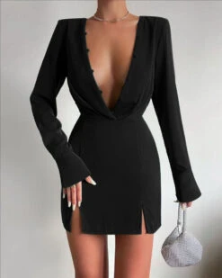 Vestito Donna Scollo Profondo Bottoncini Manica Lunga Gonna Spacco 5 Vestito Donna Scollo Profondo Bottoncini Manica Lunga Gonna Spacco -Lindavi Negozio WhatsApp Image 2022 01 28 at 16.03.26 1 1