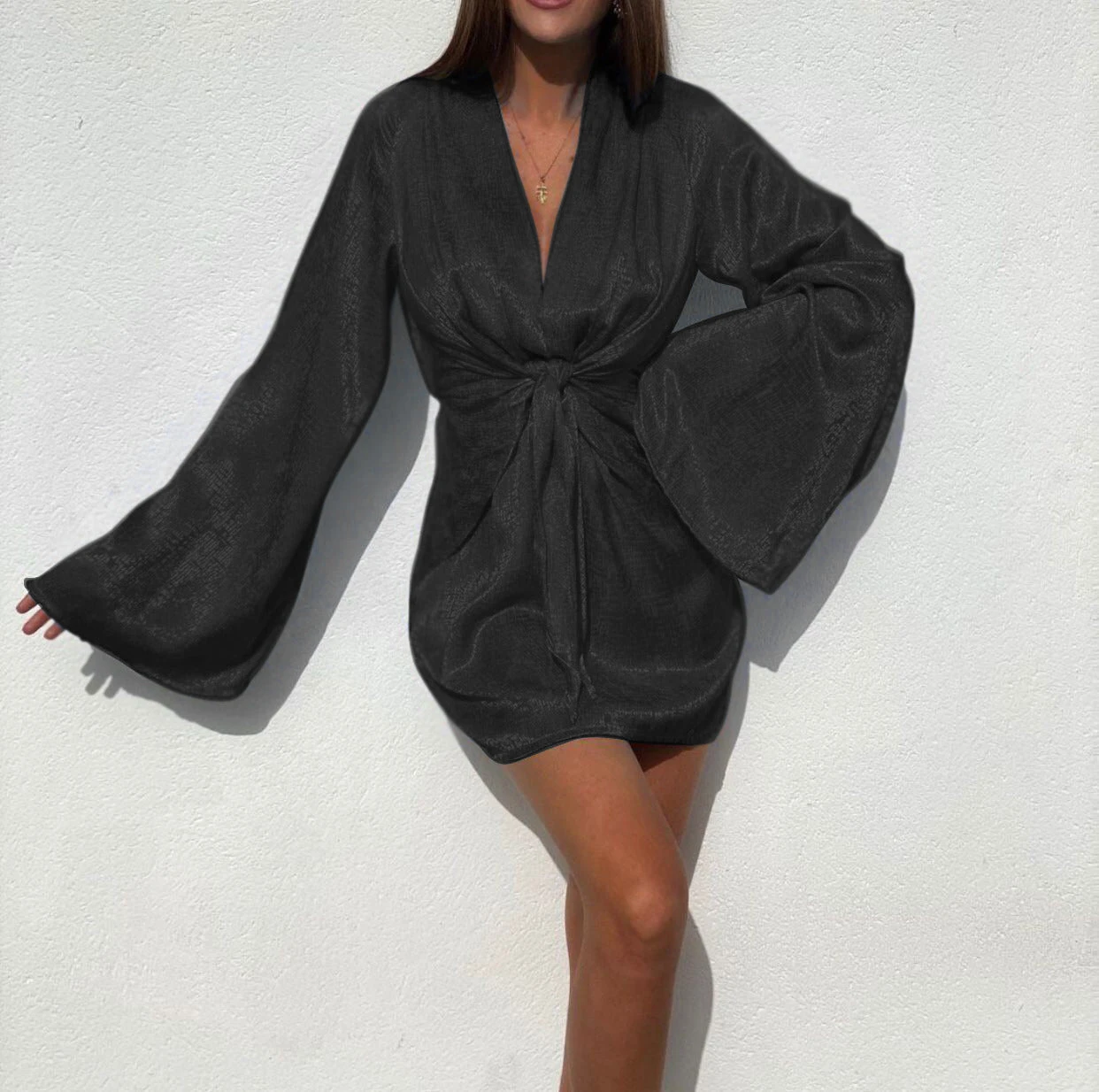 Vestito Donna Morbido Scollo V Manica Ampia 2 Vestito Donna Morbido Scollo V Manica Ampia - immagine 2