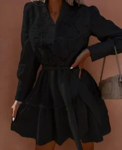 Vestito Donna Gonna Campana Rush Cintura Bottoni Colletto Ricami Elegante Casual Sensuale -Lindavi Negozio WhatsApp Image 2022 10 07 at 18.12.45