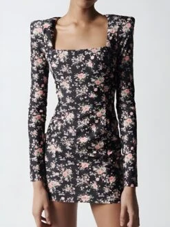 Vestito Donna Tubino Spalline Fantasia Fiori Aderente