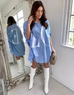 Vestito Donna Camicione Manica Lunga Bottoni