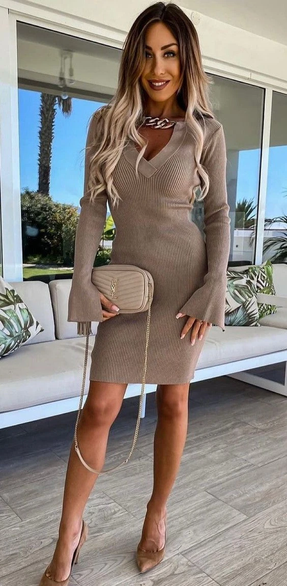 Vestito Donna Tubino Scollo V Catena Gioiello Aderente Sensuale Elegante 2 Vestito Donna Tubino Scollo V Catena Gioiello Aderente Sensuale Elegante - immagine 2