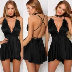 Vestito Donna Tutina Scollo V Profondo Schiena Bretelle