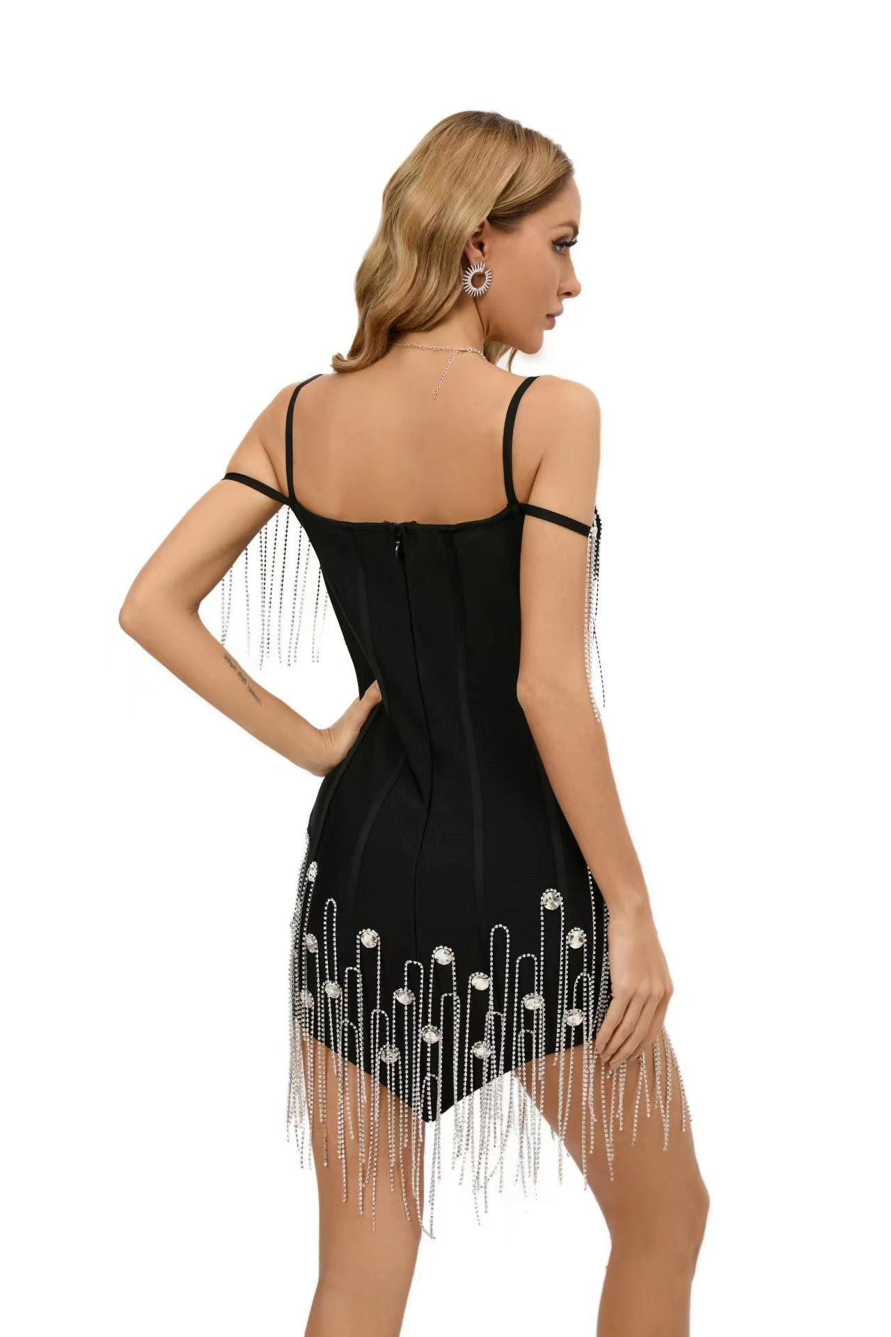 Vestito Donna Tubino Bretelle Bustier Strass Bandage Catena Gioiello Elegante 2 Vestito Donna Tubino Bretelle Bustier Strass Bandage Catena Gioiello Elegante - immagine 2