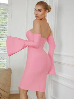 Vestito Donna Tubino Bandage Scollo Cuore Manica Campana Elegante Sensuale -Lindavi Negozio eb74d737