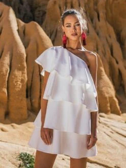 Vestito Donna Balze Morbido Mono Spalla