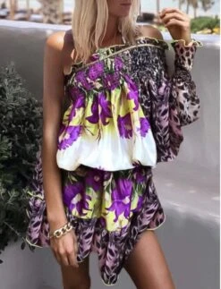 Vestito Donna Fantasia Morbido Scollo Barca