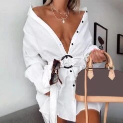 Vestito Donna Camicia Bottoni Cintura