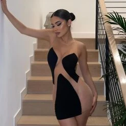 Vestito Donna Tubino Bicolore Aderente Sexy Giromanica