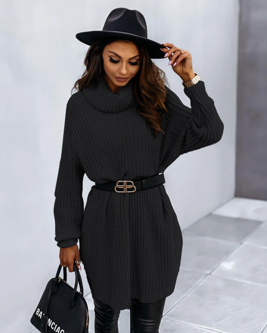 Vestito Donna Maxi Pull Collo Alto Casual 1 Vestito Donna Maxi Pull Collo Alto Casual