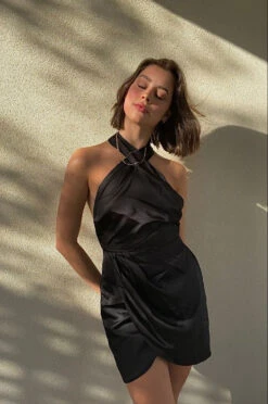 Vestito Donna Collo Incrociato Scollo Schiena Gonna Asimmetrica