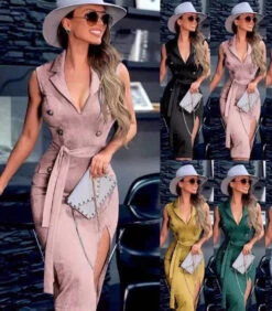 Vestito Donna Blazer Doppio Petto Giro Manica Camoscio