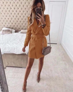 Vestito Donna Blazer Cintura Manica Lunga Doppio Petto Casual Elegante