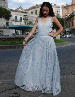 Abito Donna Vestito Lungo Pastello Da Sera Scollo Giromanica Elegante