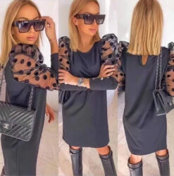 Vestito Donna Sbuffo Pois Manica Velata