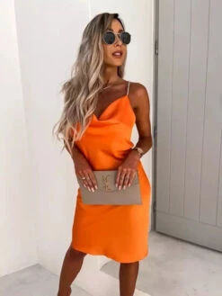 Vestito Donna Longuette Morbido Schiena Scoperta Gioiello Bretelle Elegante Sexy